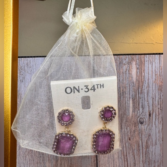 ON 34th Jewelry - On 34th Statement Purple Double drop Gold Earrings pierced NWT